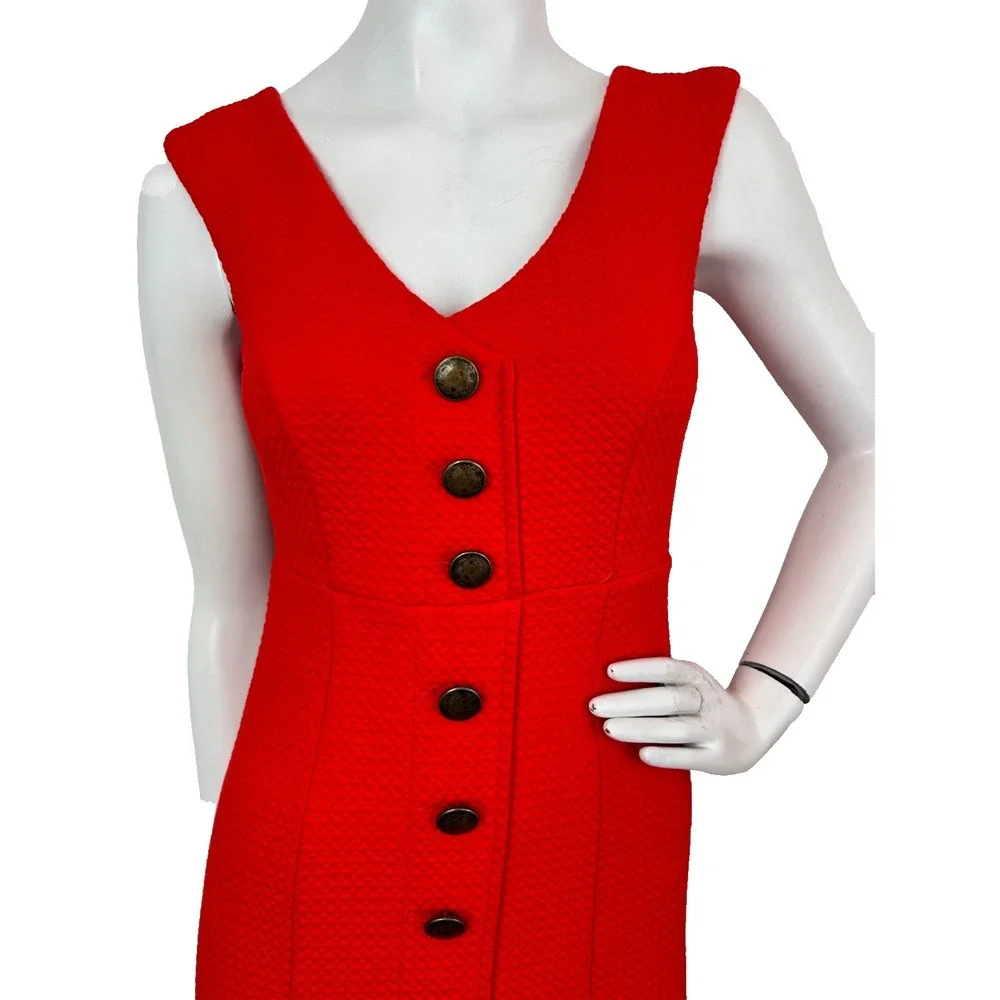 Anthropologie Maeve Dress Textured Buttons Sleeveless Red V-Neck Size X-Small - Picture 5 of 11